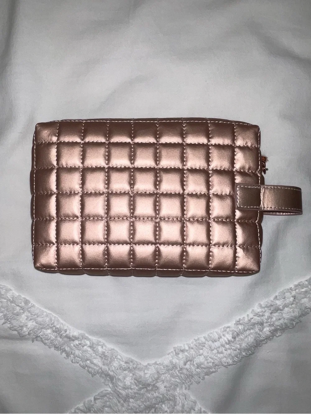 Rihanna MAC Quilted Metallic Rose Gold Cosmetic Pouch